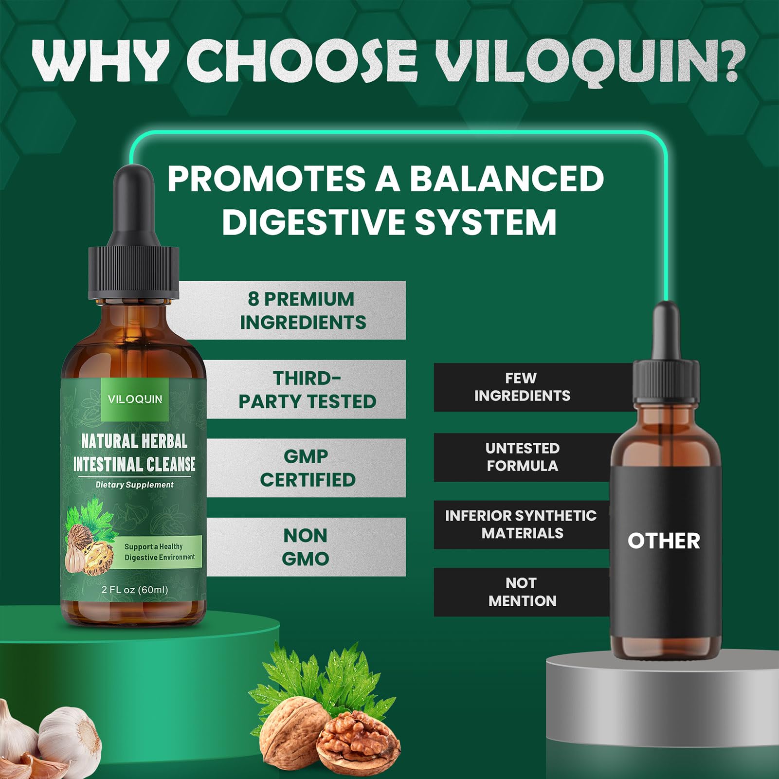 Product label showing ingredients and certifications