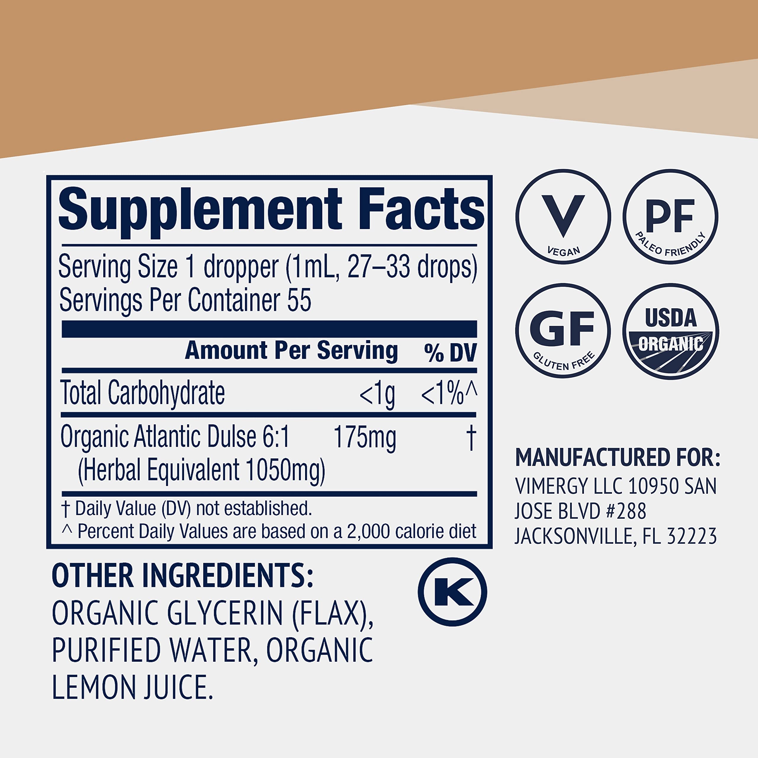 Nutrition label showing 1,050 mg per 1 mL serving