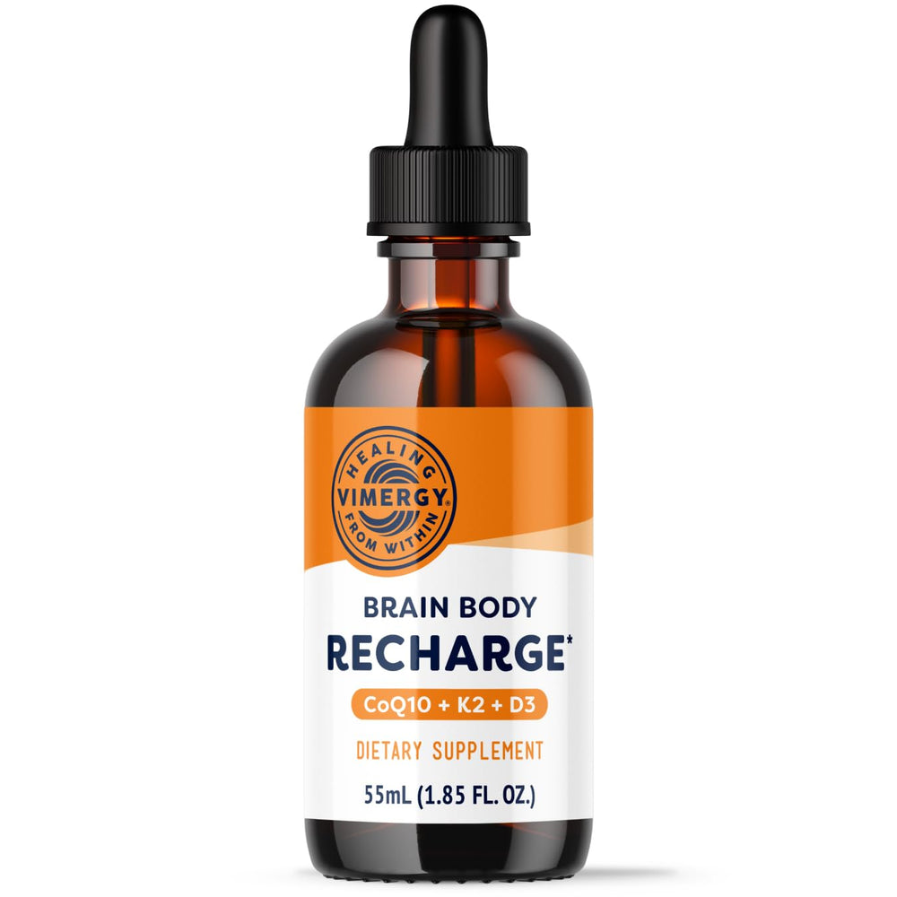 Vimergy Brain Body Recharge bottle (55mL) with label visible