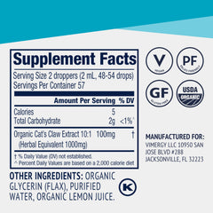 Vimergy Cat's Claw Liquid packaging and 115 mL bottle