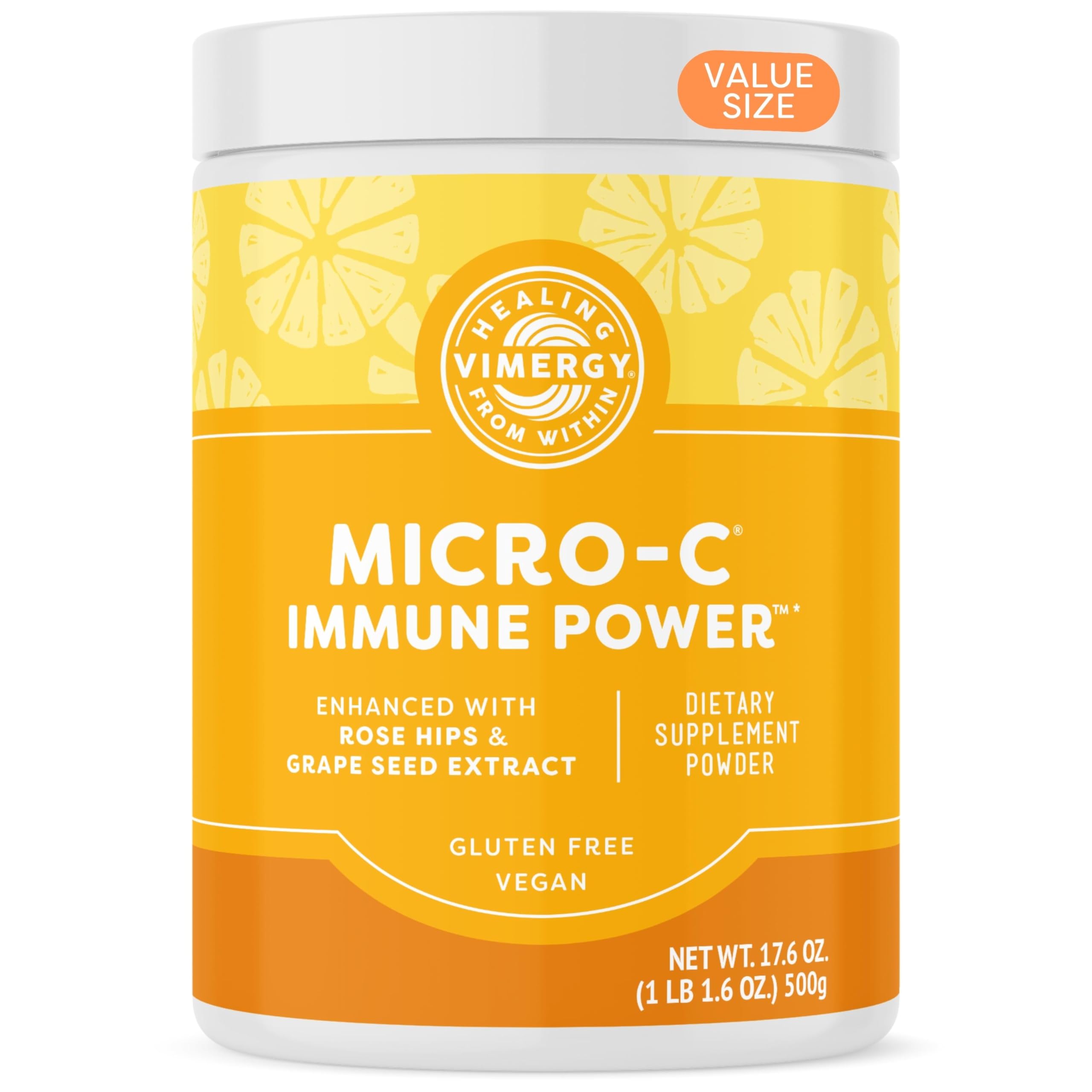 Front view of Vimergy Micro-C Immune Power 500g tub