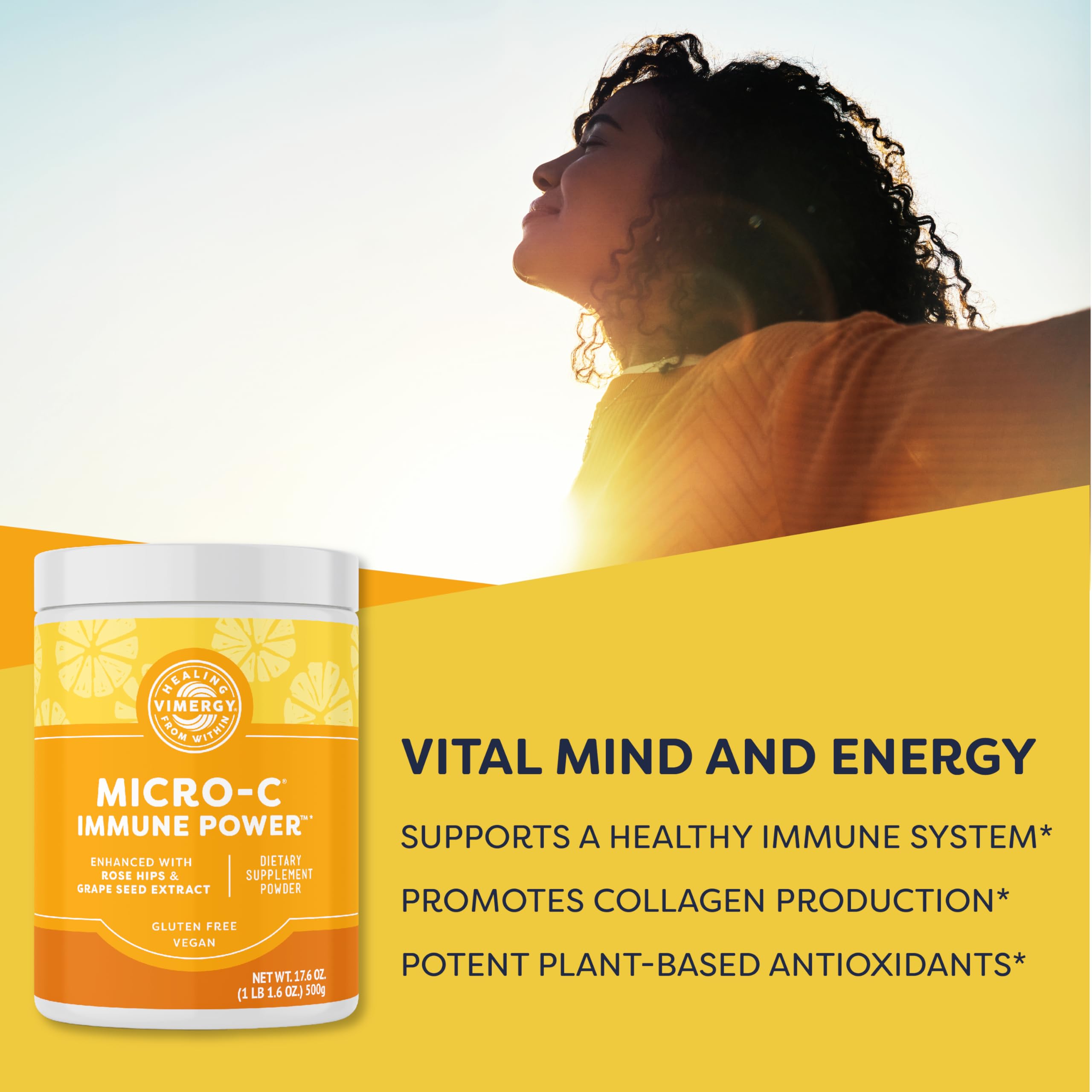 Side view of Vimergy Micro-C Immune Power 500g tub