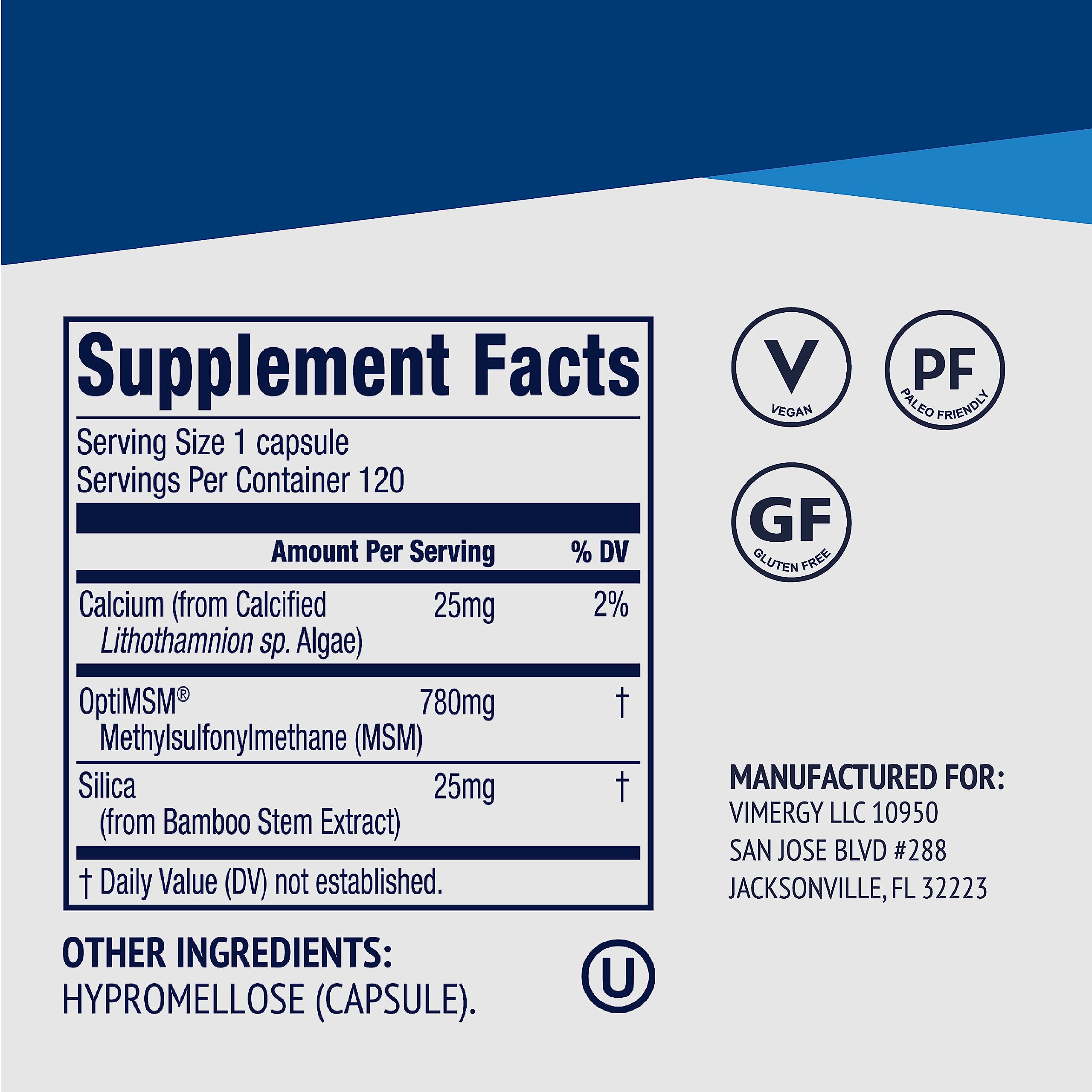 Vimergy bottle showing supplement facts and ingredients panel
