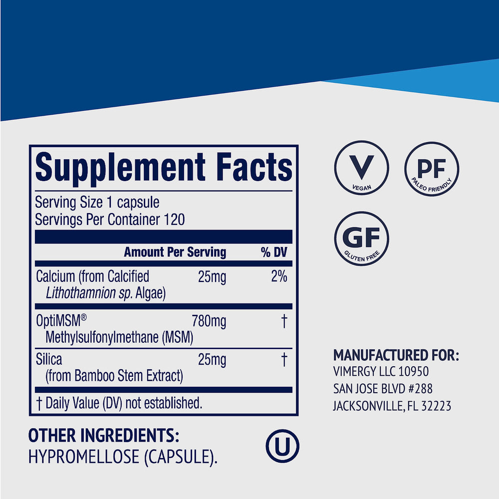 Vimergy bottle showing supplement facts and ingredients panel