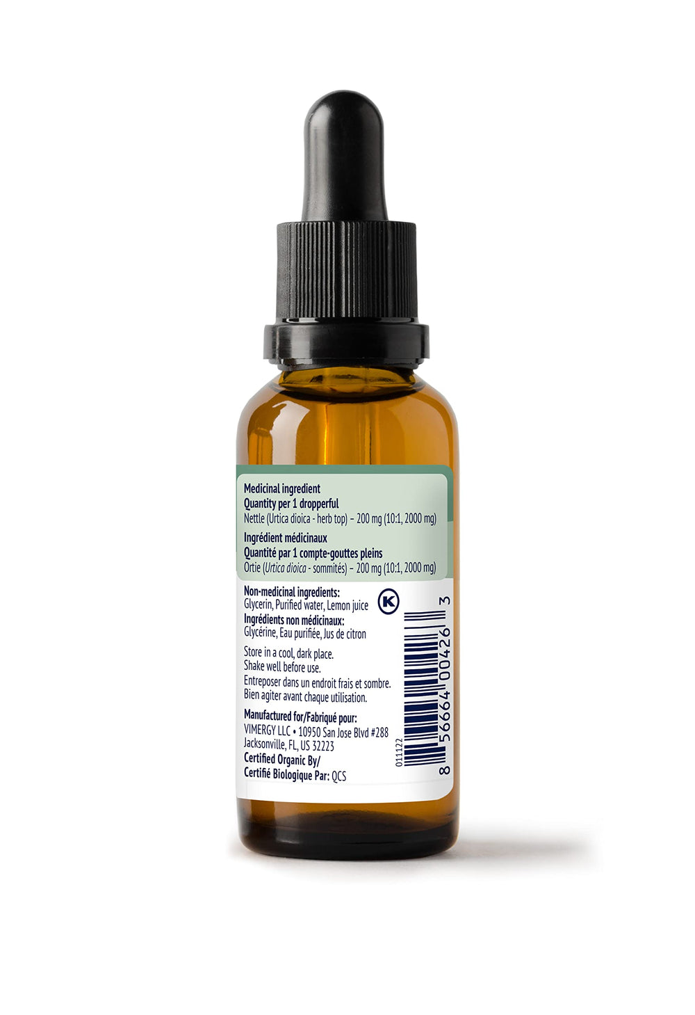 Vimergy Nettle packaging highlighting vegan and gluten-free