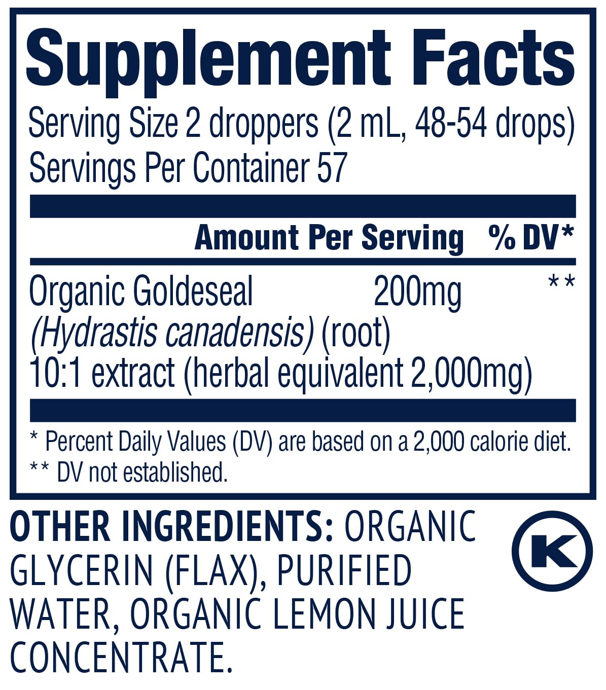 Organic flax glycerin base used in Vimergy Goldenseal tincture