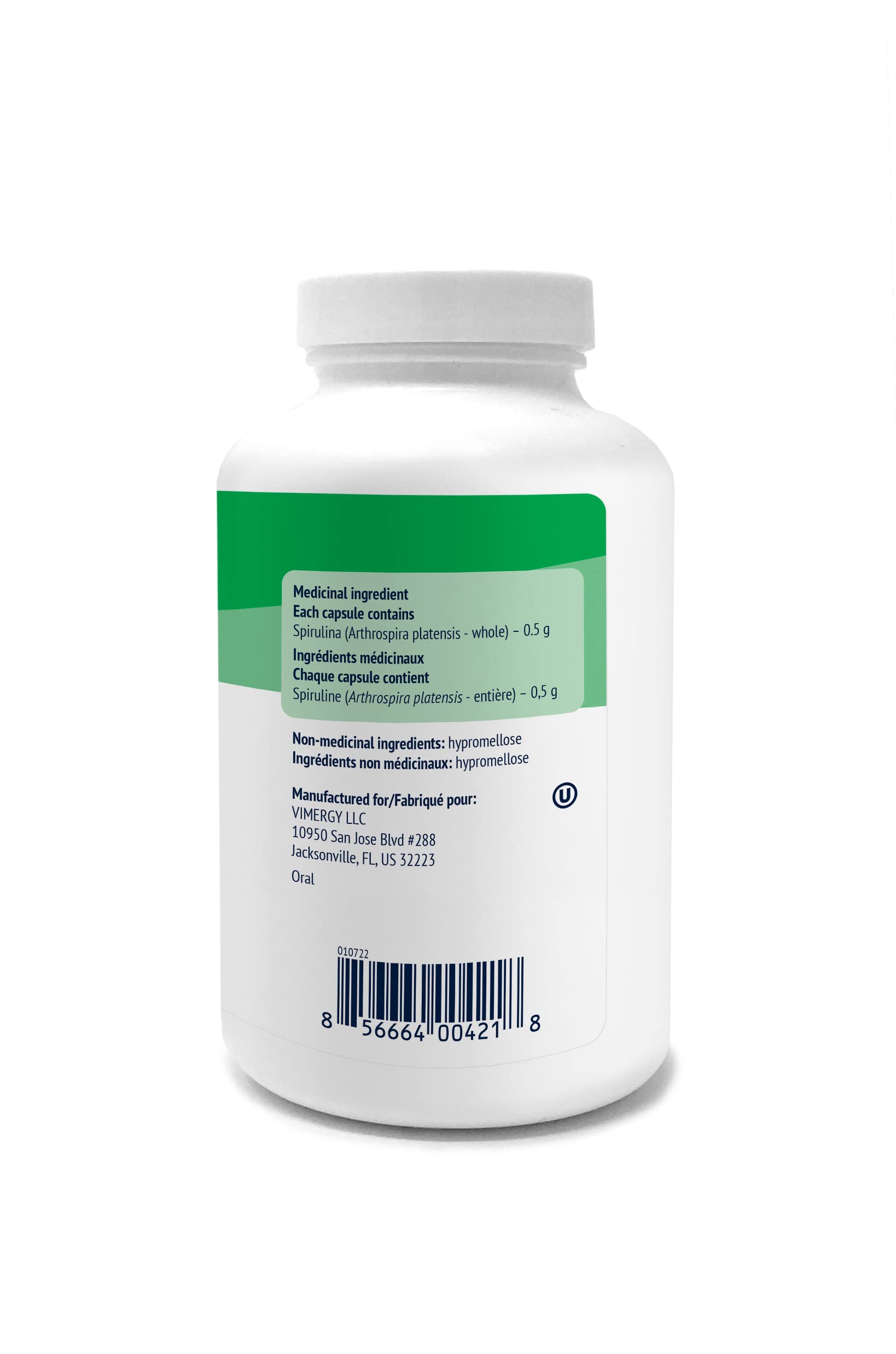 Vimergy Spirulina Capsules packaging and bottle