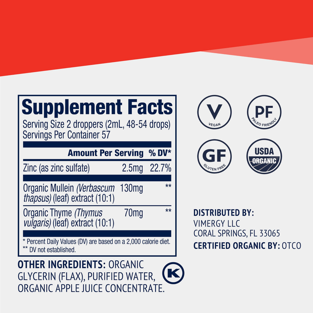 USDA Organic, gluten-free, vegan labels on Vimergy Total Immune Blend