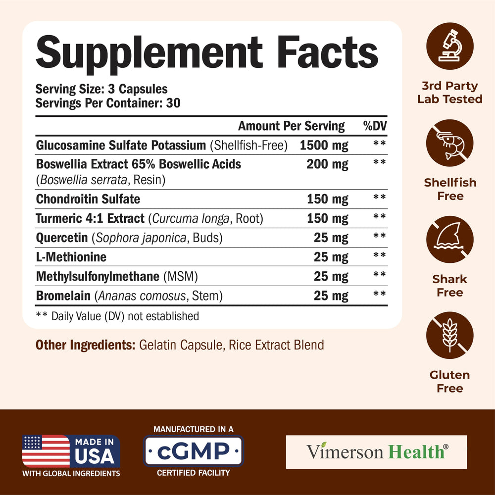 Ingredient label shows glucosamine, chondroitin and MSM