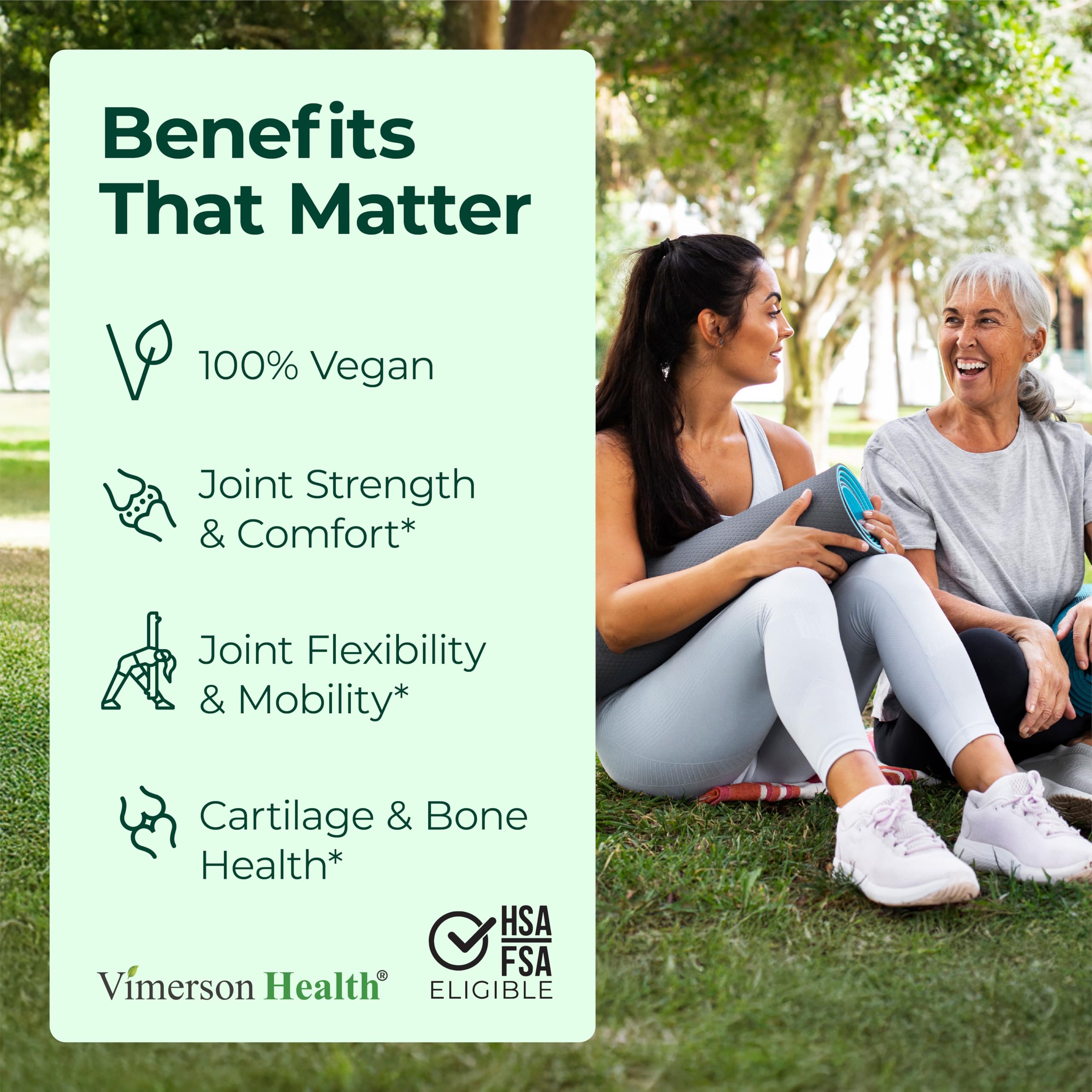 Vimerson Health vegan glucosamine capsules highlighting non-shellfish formula.