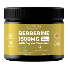 VINATURA Berberine 1500mg bottle with 90 capsules