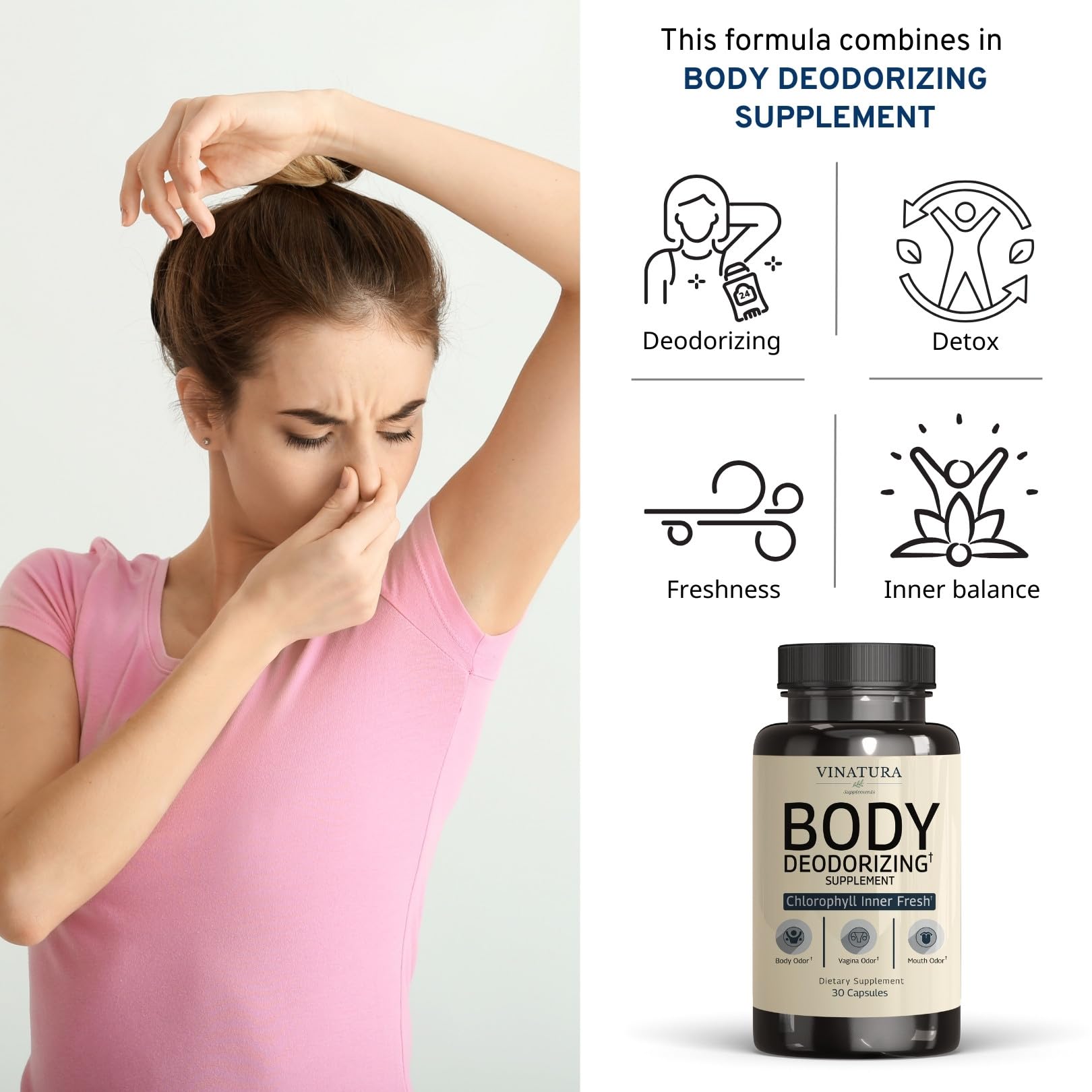 Chlorophyll detox pills for internal odor elimination