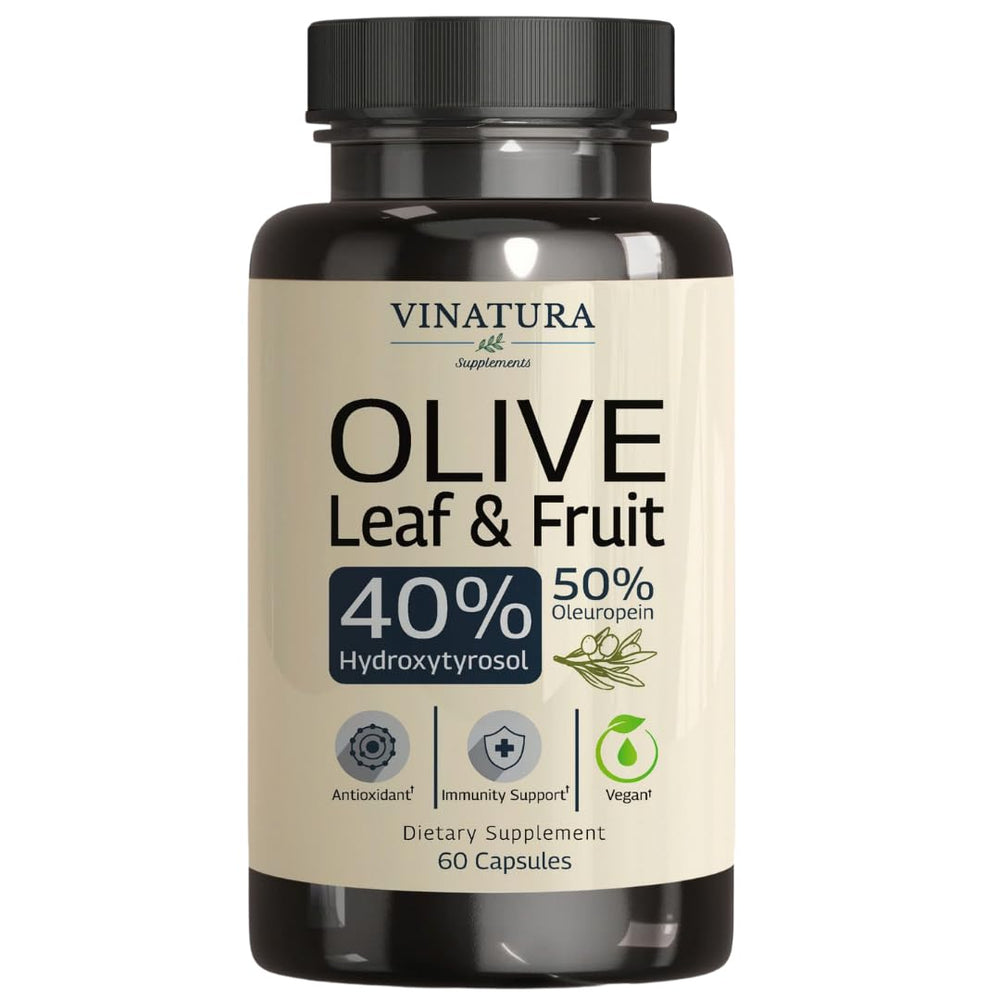 Bottle of VINATURA Olive Leaf Extract capsules with Oleuropein