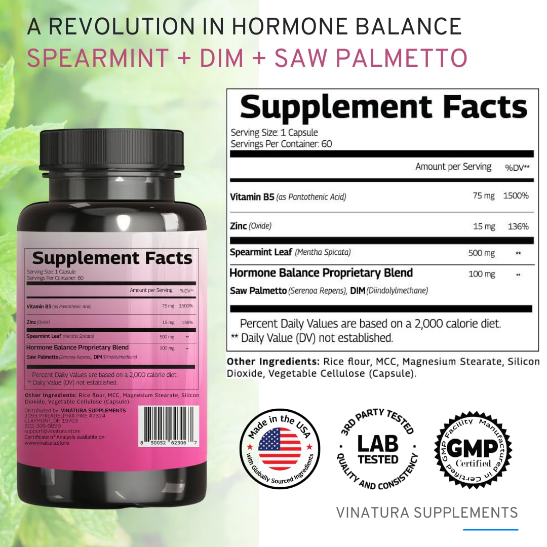 DIM, Spearmint, and Saw Palmetto ingredients with zinc and B5