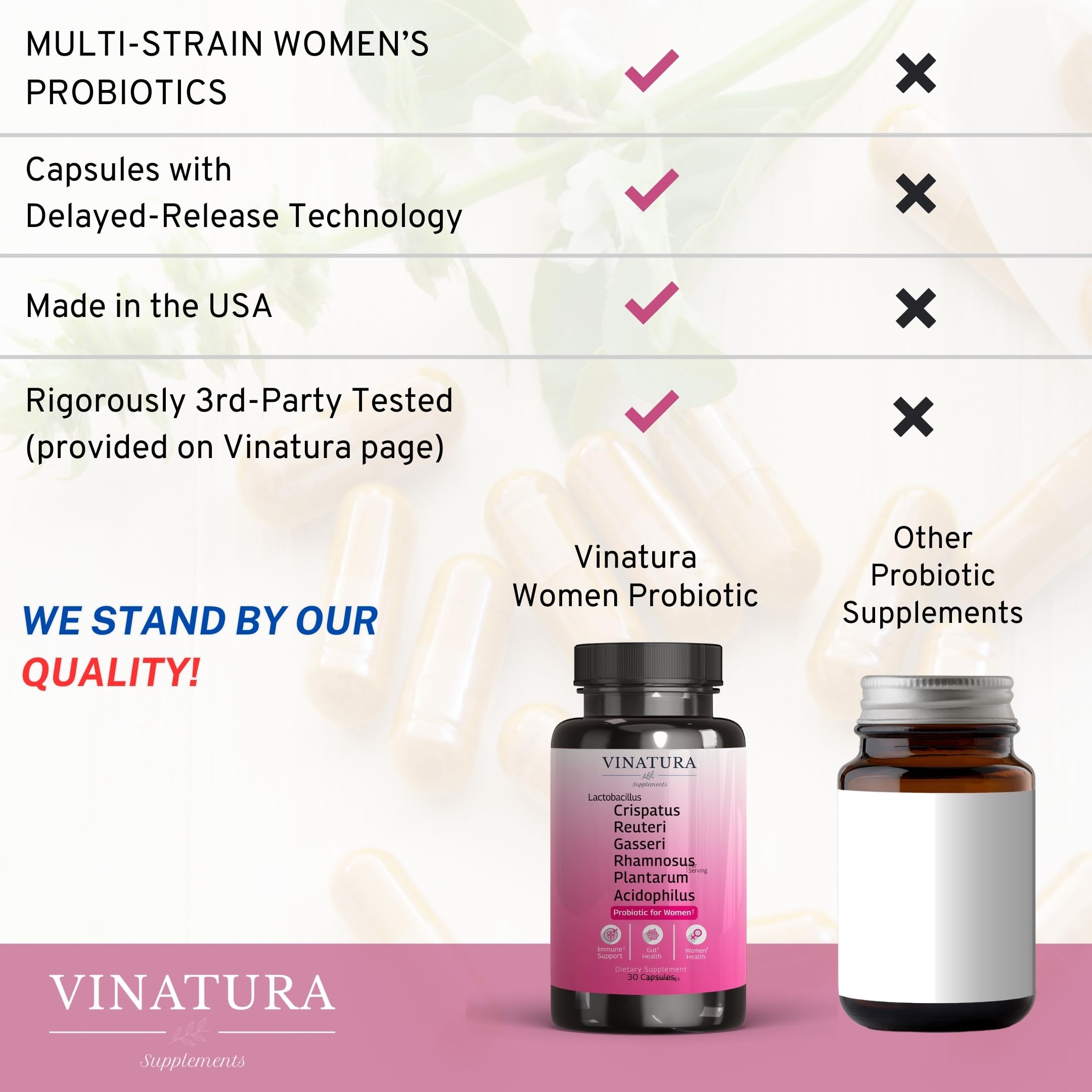 VINATURA product label showing USA-made and third-party testing