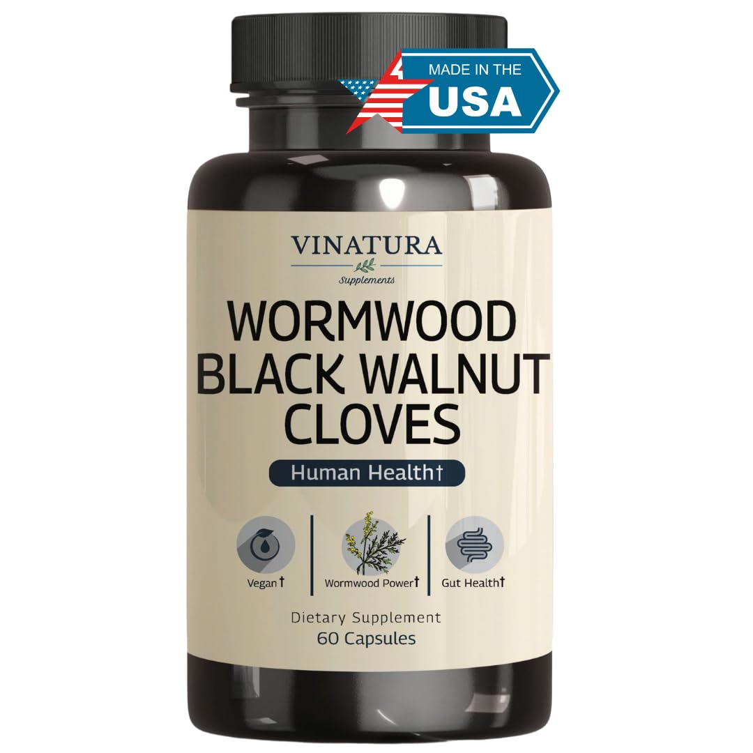 VINATURA Wormwood Black Walnut Clove capsules bottle on white surface