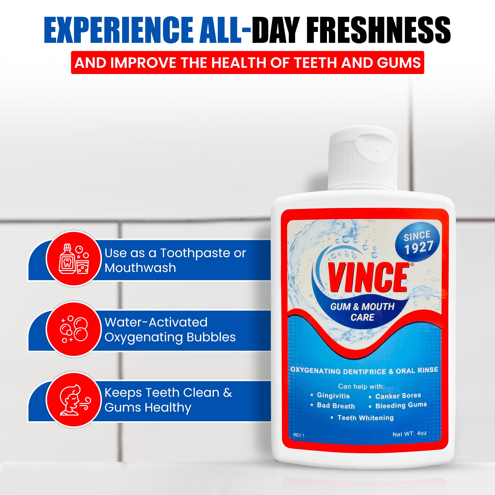 Using Vince Gum Mouth Powder to brush teeth