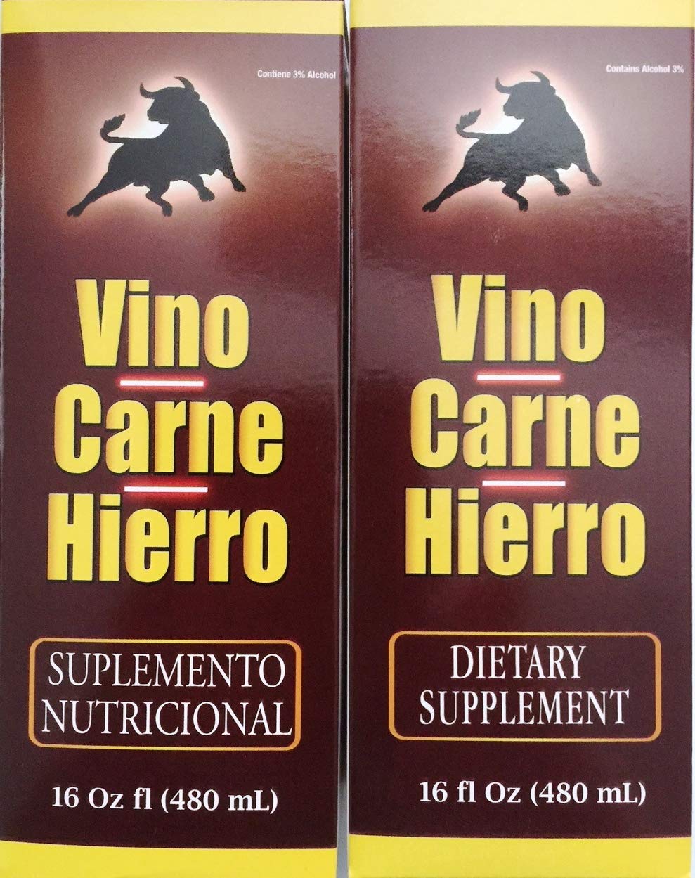 Front view of Vino Carne Hierro 16 oz 2-pack bottles