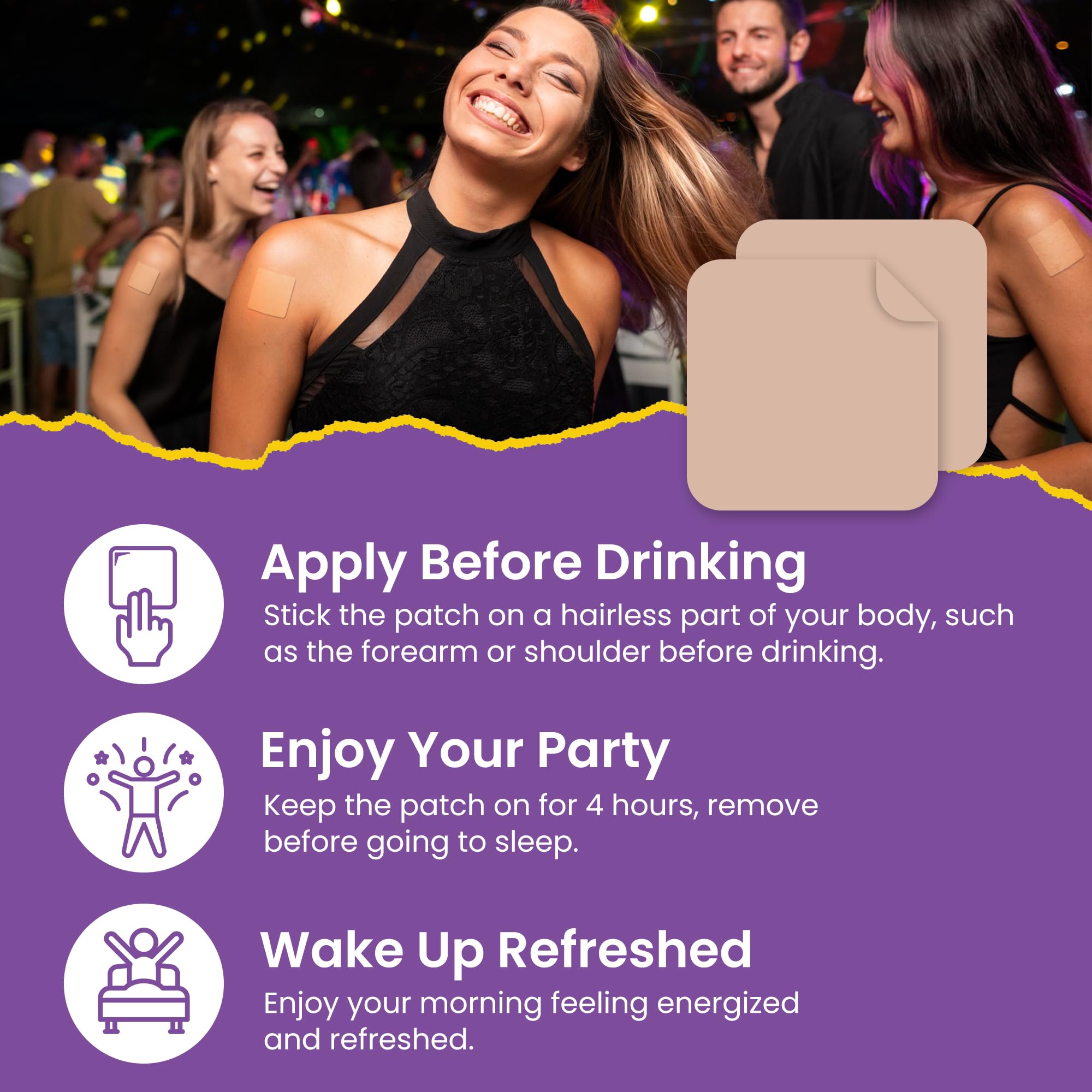 VIORY Recovery Patch pool-beach use highlighting water-friendly adhesion for outdoor events.