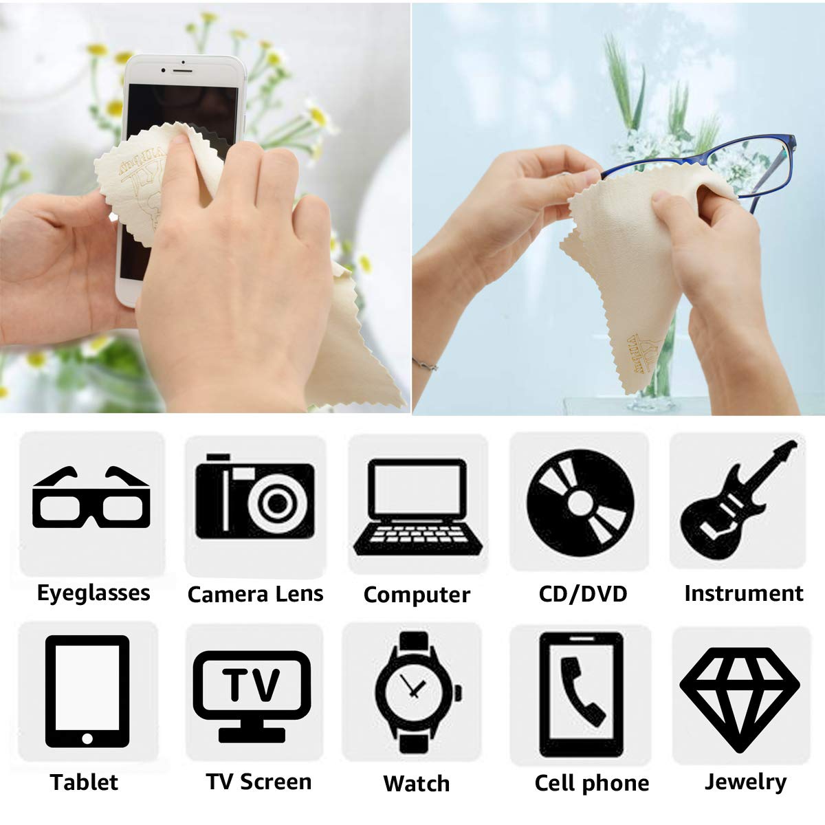 Chamois cleaning cloth used on a camera lens