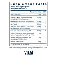 ViraCon ingredients panel showing elderberry, zinc, and licorice root