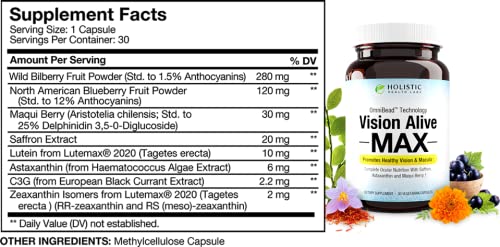 Vision Alive Max bottle surrounded by natural ingredients