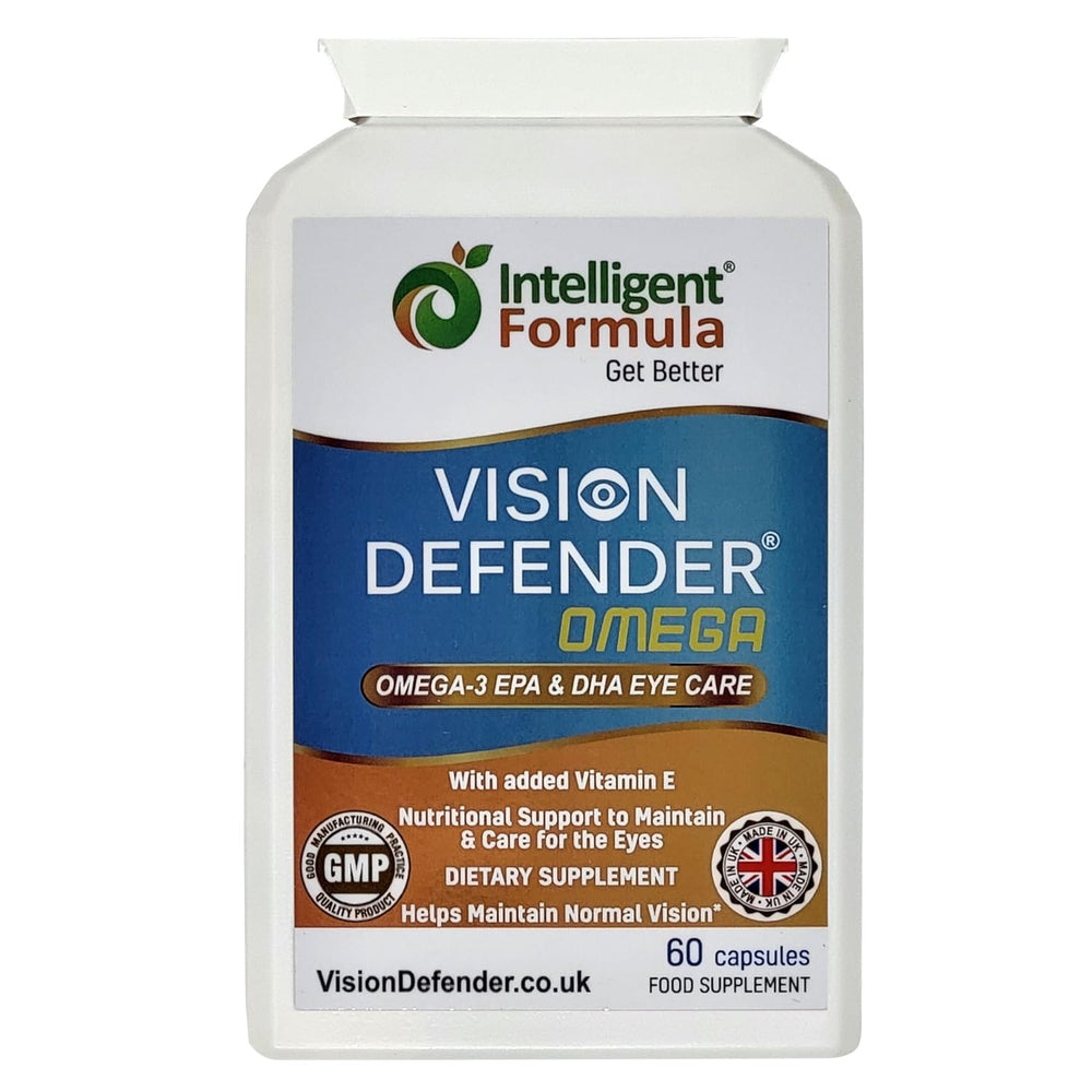 Vision Defender Omega Eye Supplement bottle with 60 softgels