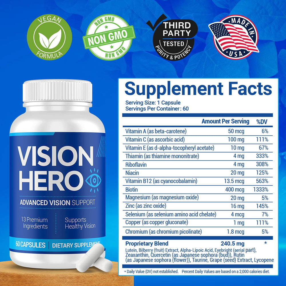 Adult reading outdoors with Vision Hero bottle nearby