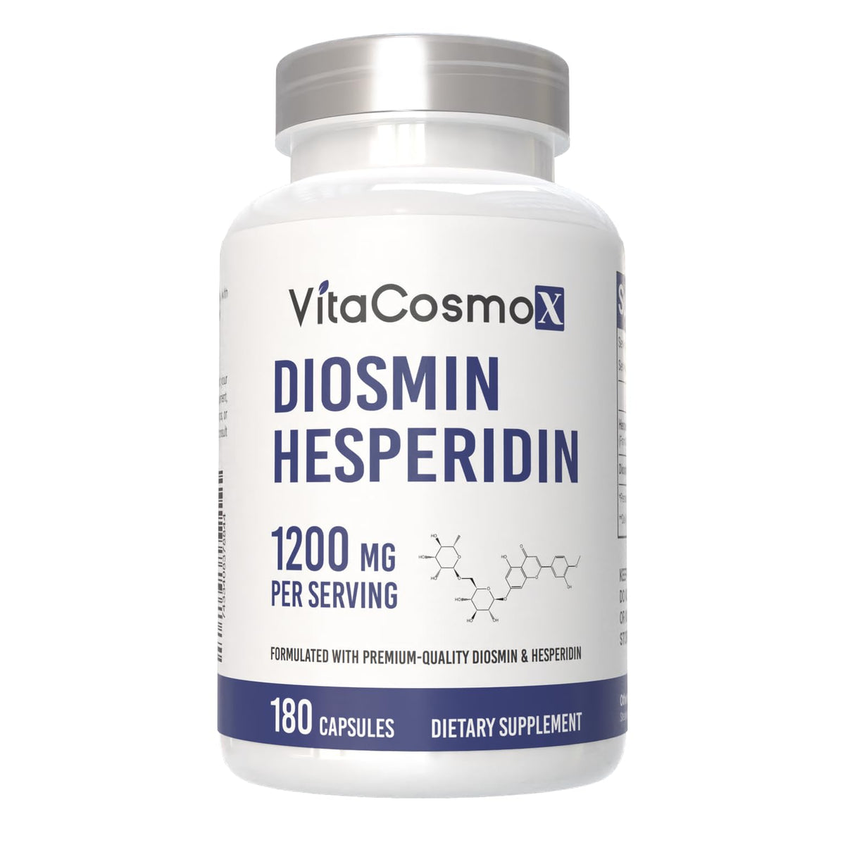 Bottle of VitaCosmoX Diosmin Hesperidin 1200 mg Complex with product label