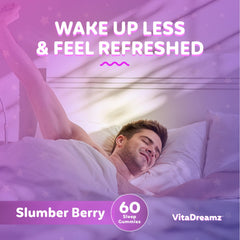 Illustration highlighting ingredients: Melatonin, L-Theanine, GABA, Chamomile, 5-HTP