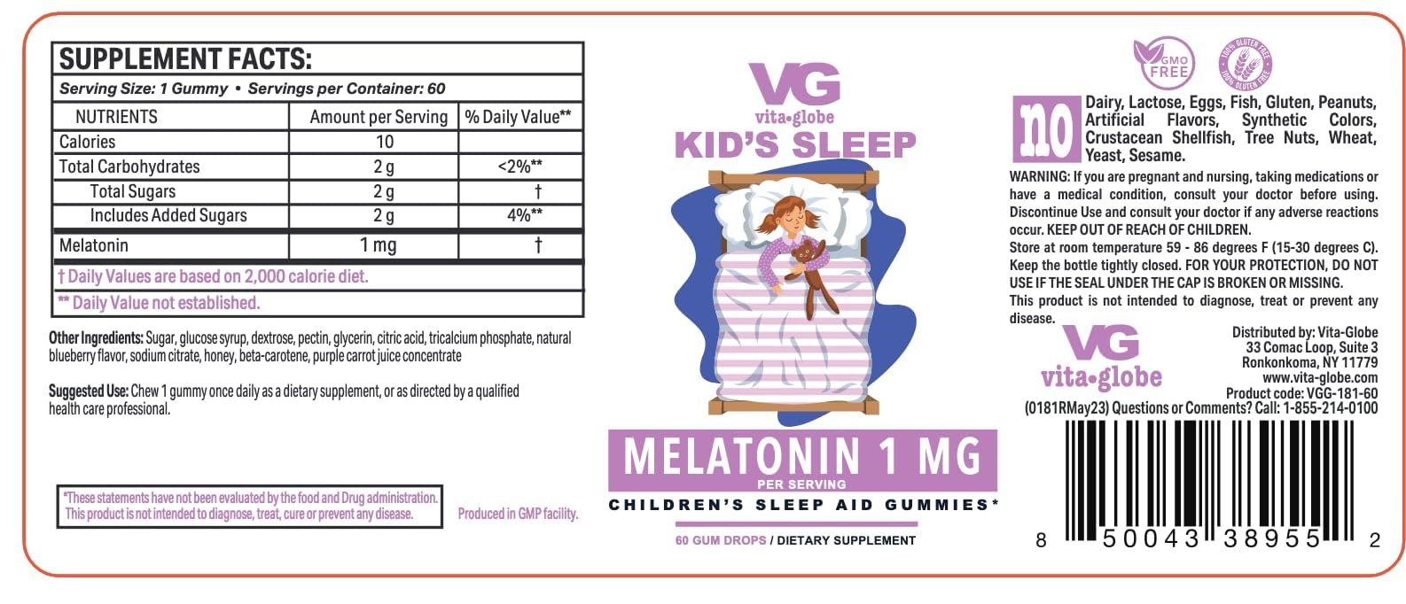 VITA GLOBE Kid's Sleep Gummies Pack of 2 Bottles