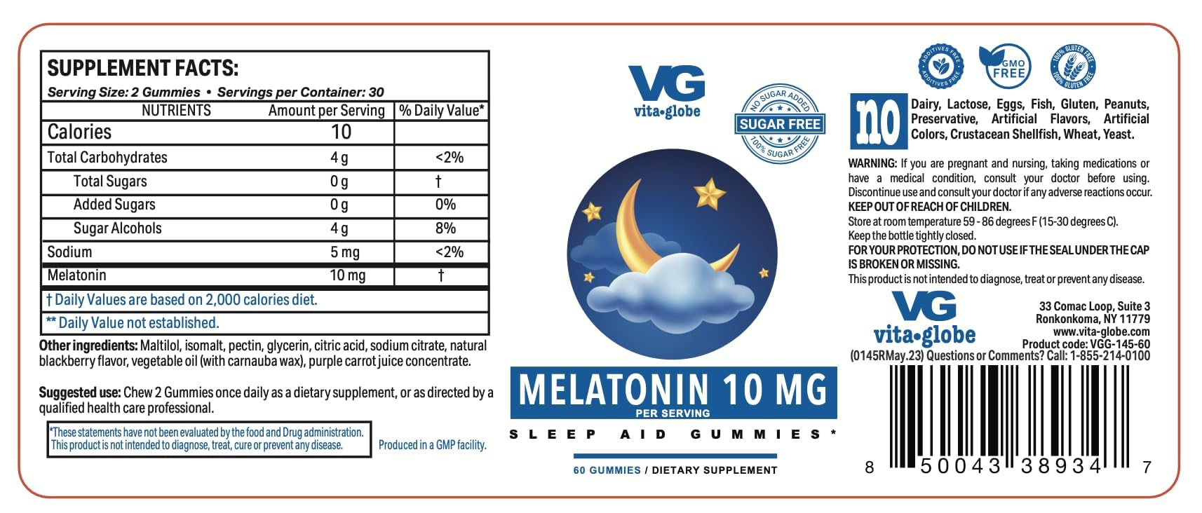 Close-up of VitaGlobe Melatonin 10mg gummies