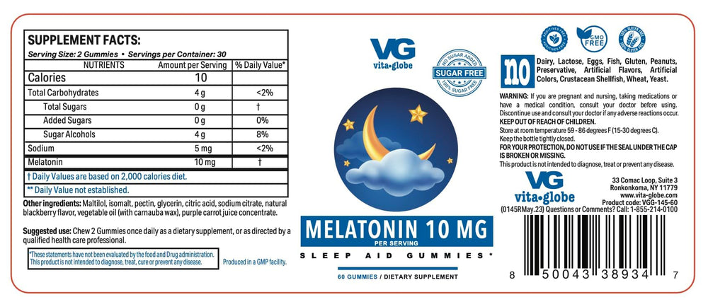 Close-up of VitaGlobe Melatonin 10mg gummies