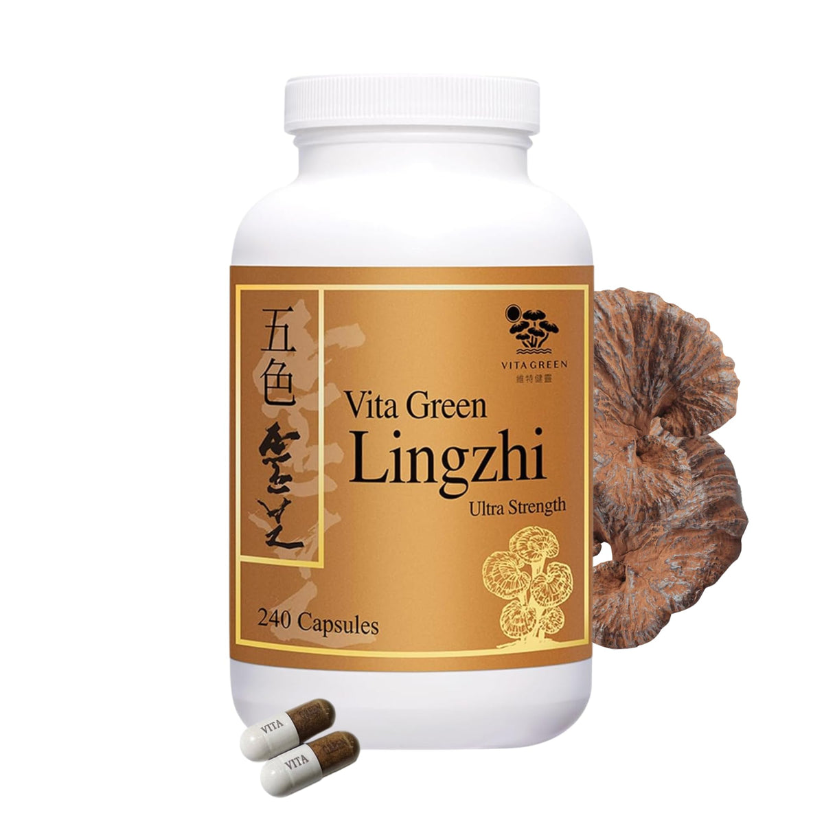 Vita Green Lingzhi Reishi mushroom capsules bottle with label