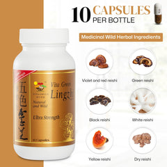 Vita Green Lingzhi packaging and bottle on white surface