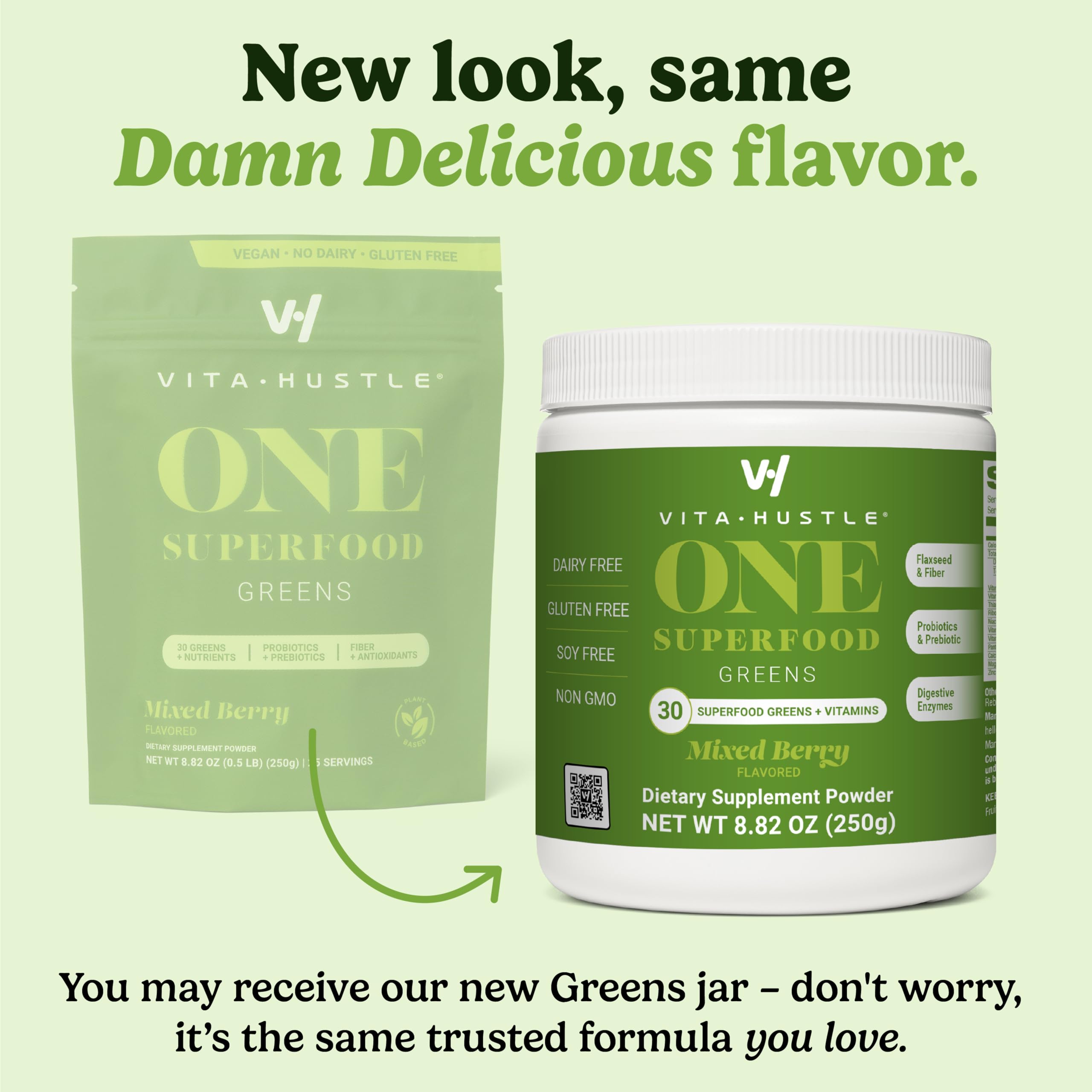 VitaHustle ONE Greens Berry Flavor packaging
