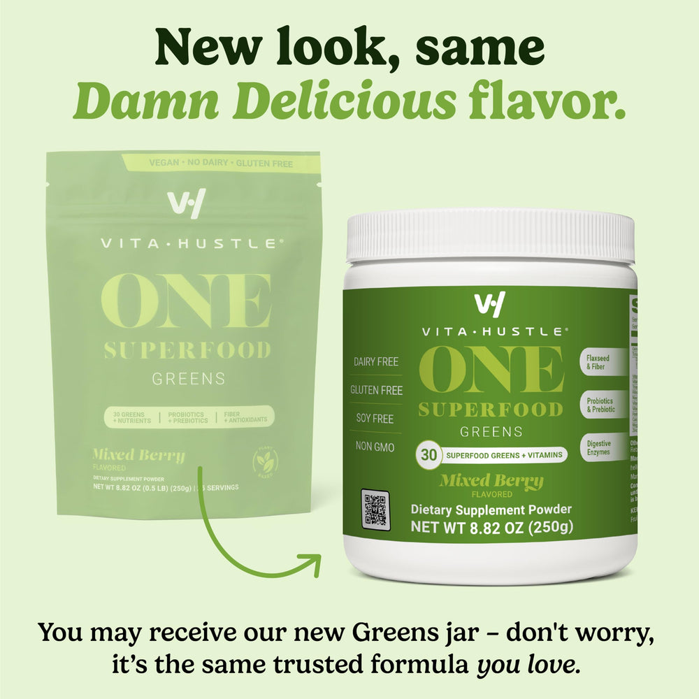 VitaHustle ONE Greens Berry Flavor packaging