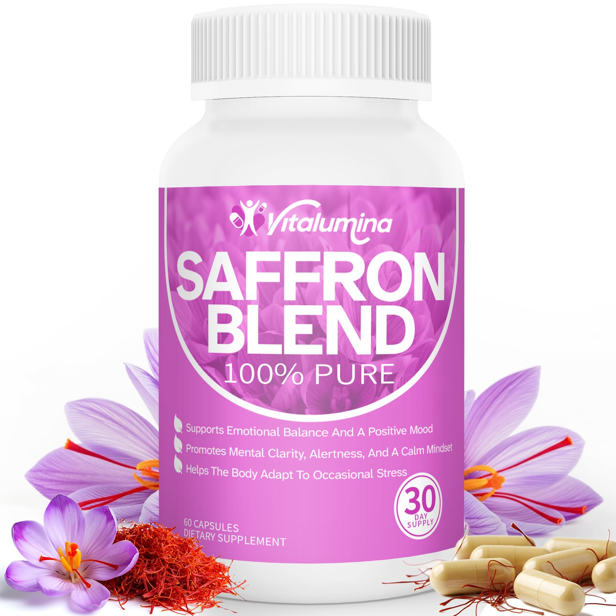 VitaLumina Saffron Supplements bottle with 60 capsules