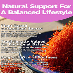 Vegan saffron supplement capsules on a light background