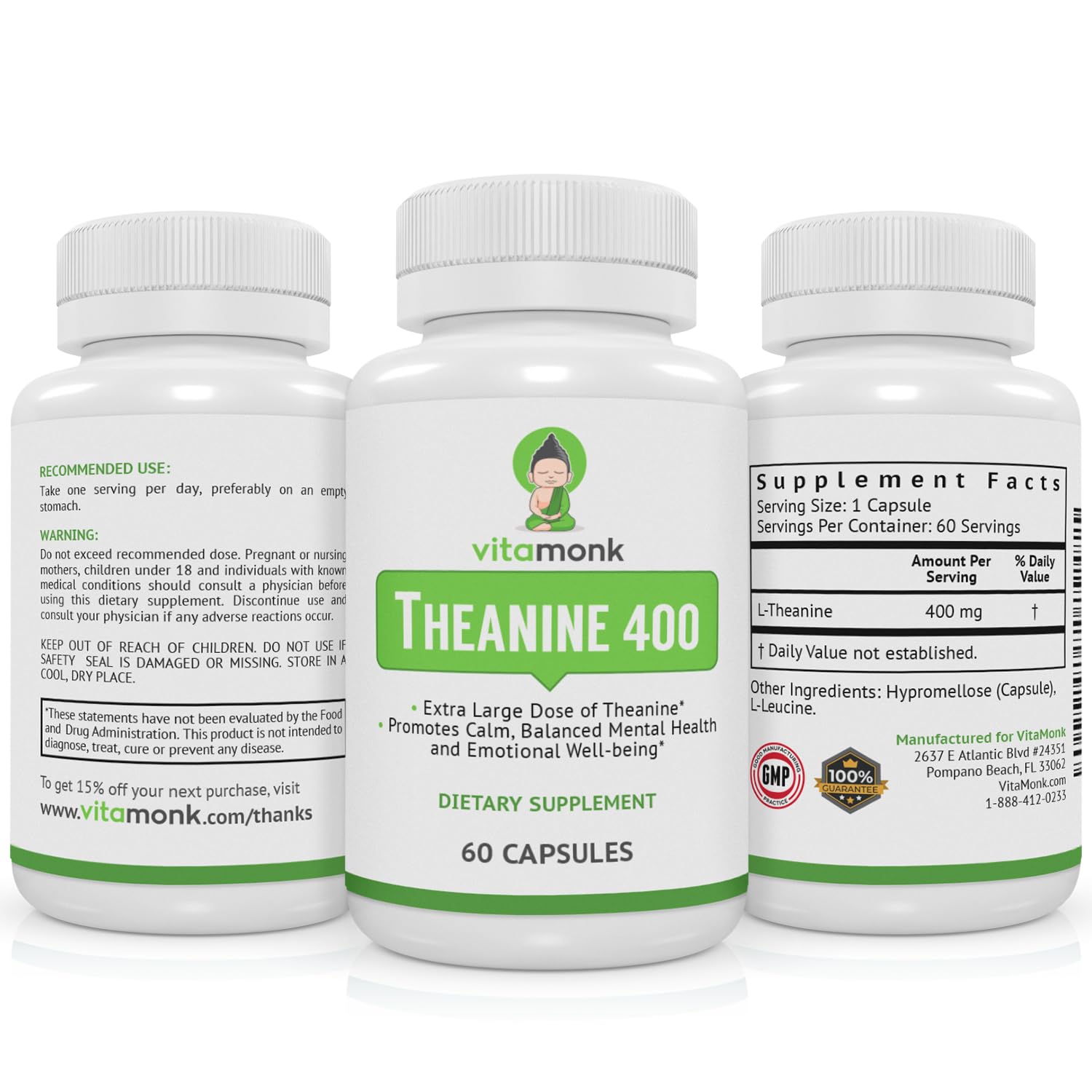 Non-GMO and no artificial fillers claim for VitaMonk L-Theanine
