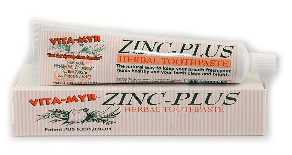 Vita-Myr Zinc+ toothpaste 4 oz pack of 6 - packaging and tubes