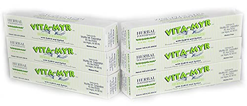 Vita-Myr Zinc+ Toothpaste packaging with six 5.4 oz tubes