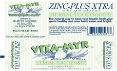 Vita-Myr Zinc+ Toothpaste ingredients and packaging highlights