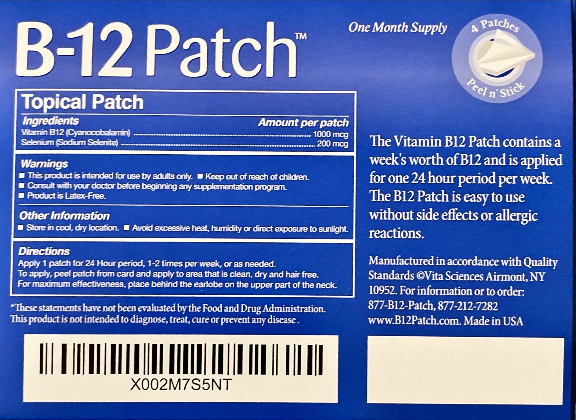 One-month supply of Vita Sciences B12 patches