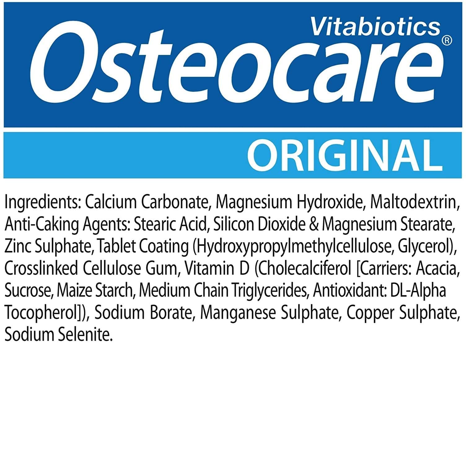 Vitabiotics Osteocare label featuring calcium and vitamin D3