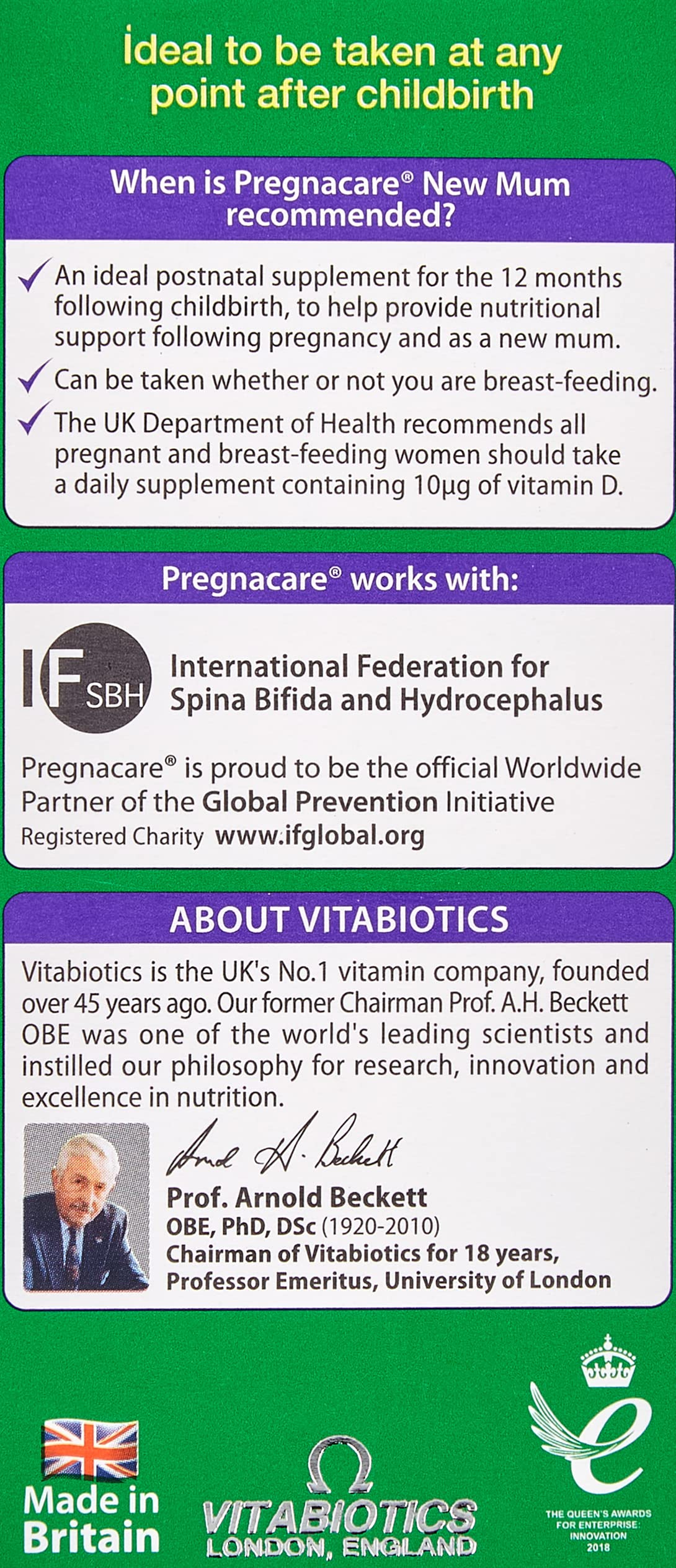 Sealed bottle of Vitabiotics Pregnacare New Mum postnatal formula
