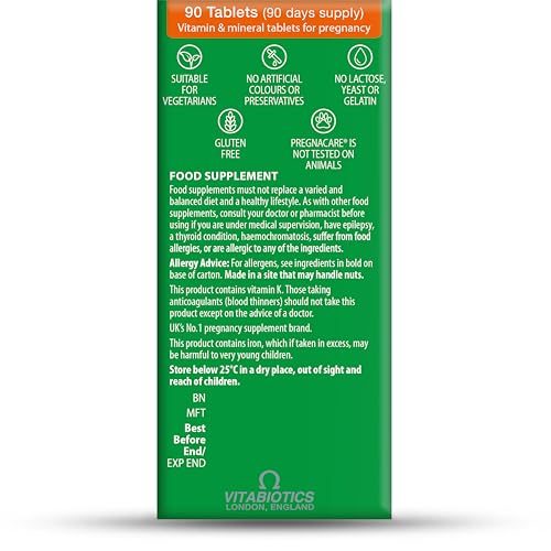 Label on Pregnacare Original bottle by Vitabiotics