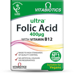 Bottle of Vitabiotics Ultra Folic Acid 400ug with Vitamin B12