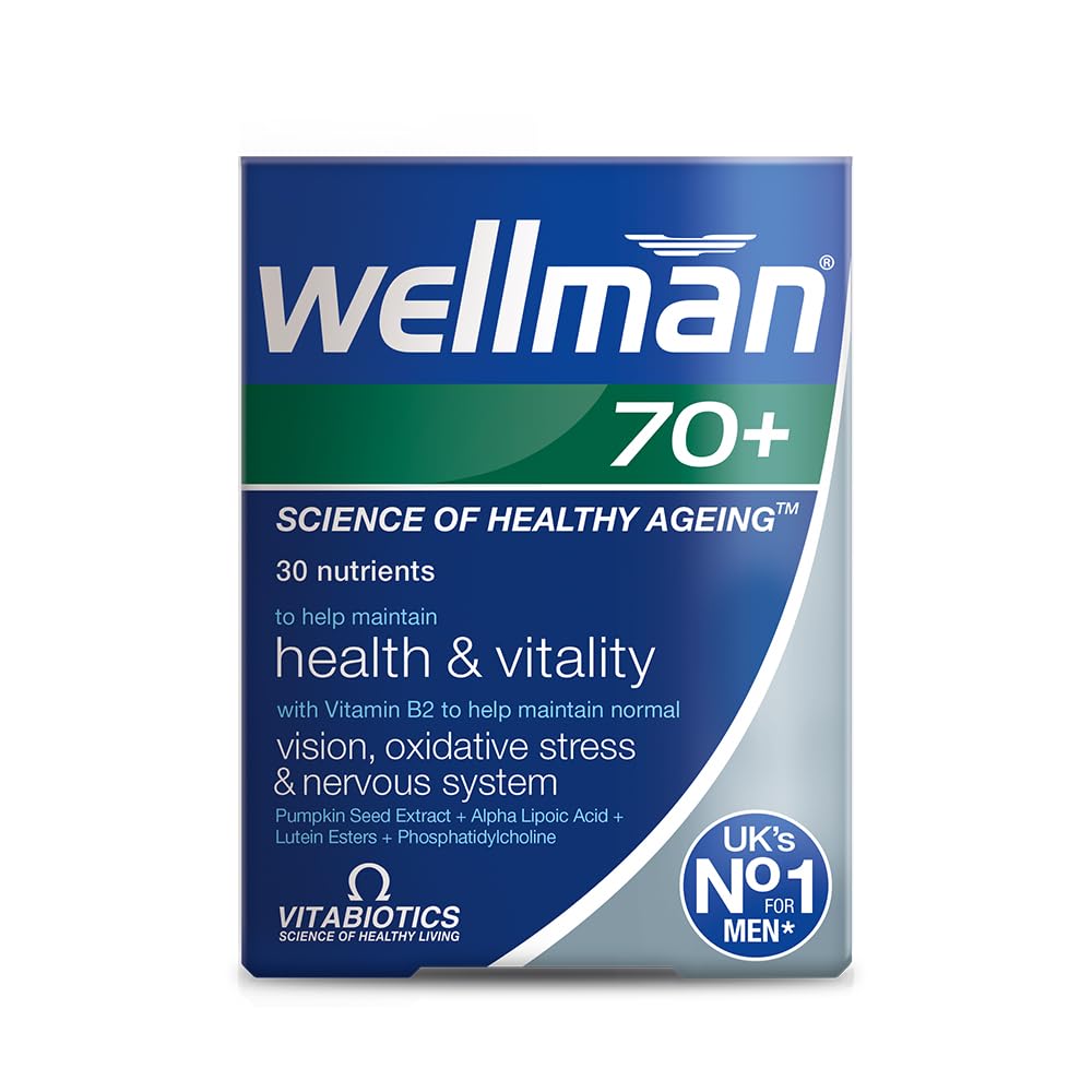 Bottle of Vitabiotics Wellman 70+ 30 Tabs