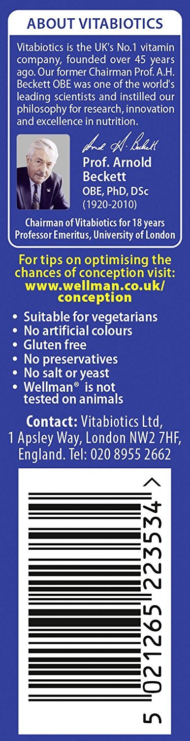 Zinc and vitamins highlighted on Wellman Conception packaging